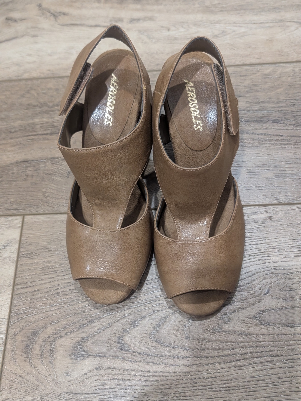 Naturalizer Taupe Cutout Peep-Toe Heel Sandals - Picture 8 of 9